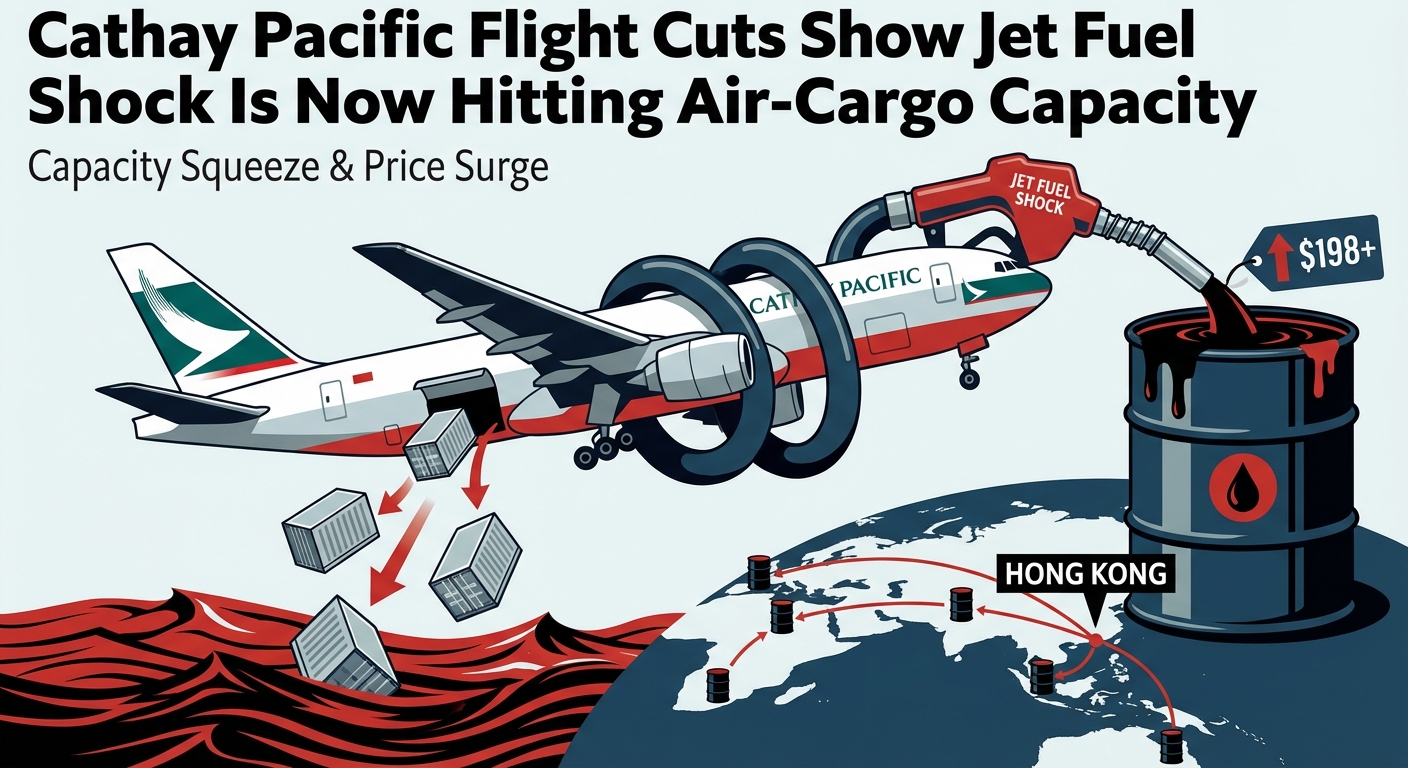 Cathay Pacific aircraft at Hong Kong International Airport amid jet fuel-driven capacity cuts