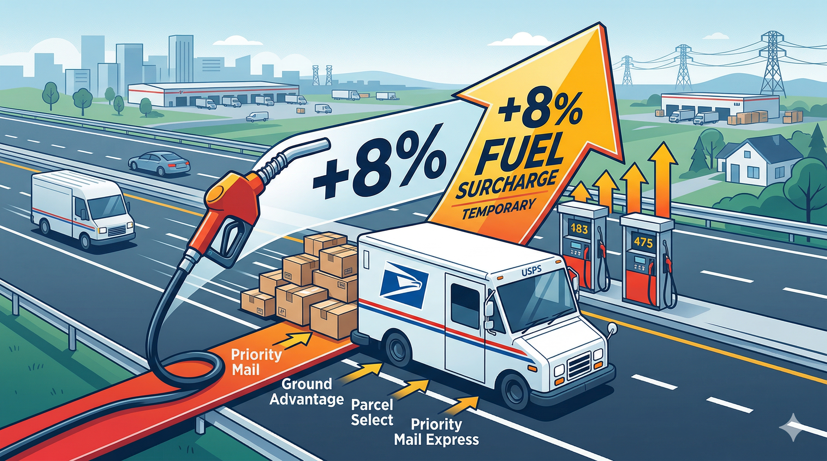 USPS truck traffic as fuel and transportation costs rise in March 2026