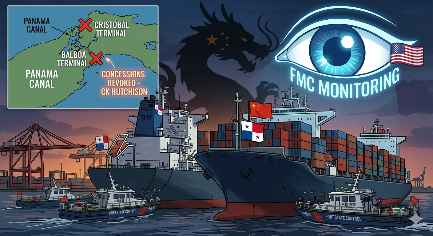 Container ships and terminals associated with the Panama Canal shipping dispute